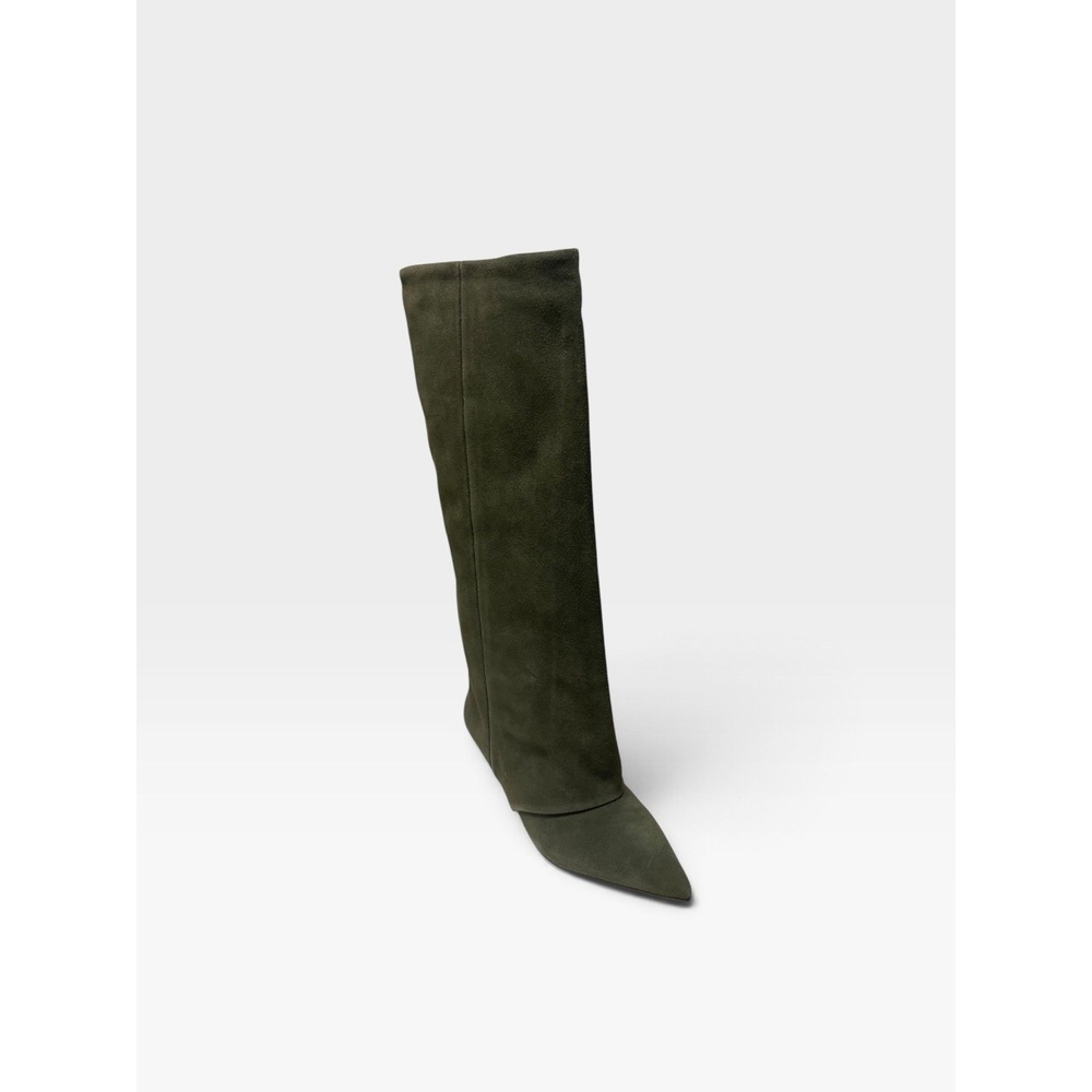 NEW Steve Madden Dark Olive Green Italian Suede Luca Kitten Heel Knee High Sz 6